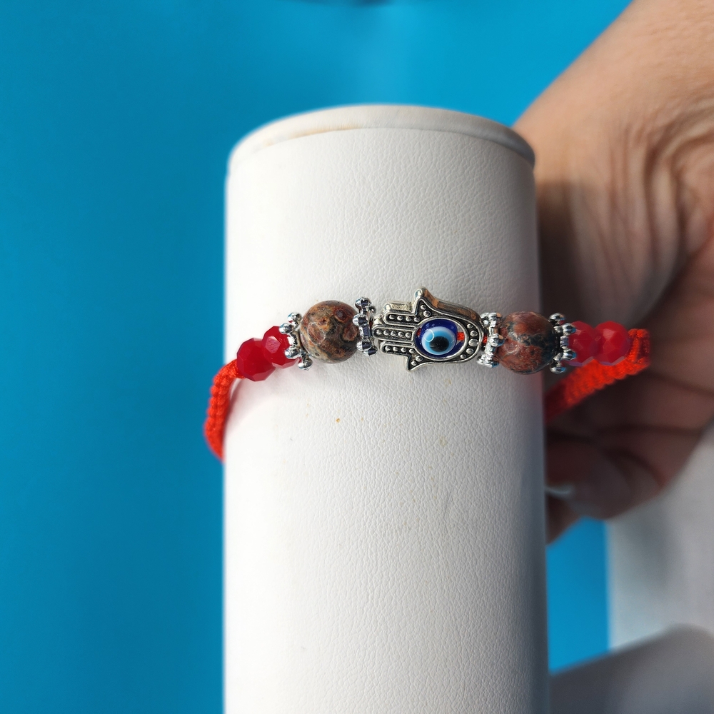 Red Beaded Bracelet with Hamsa Charm